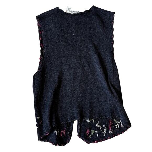 Vintage 90s Classic Elements Floral Embroidered Button Up Vest Medium Charcoal - Picture 3 of 5